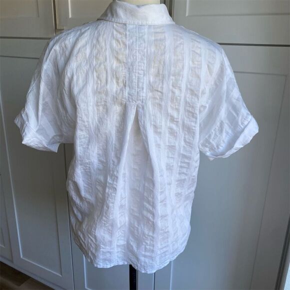 Tribal Women's M White Striped Button-Up Shirt Short Sleeve - Picture 3 of 5